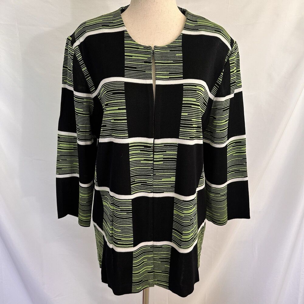 MISOOK Patchwork Cardigan Jacket Size LARGE Womens Green Black